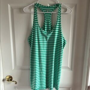 Brooks Green and White Striped Workout Top